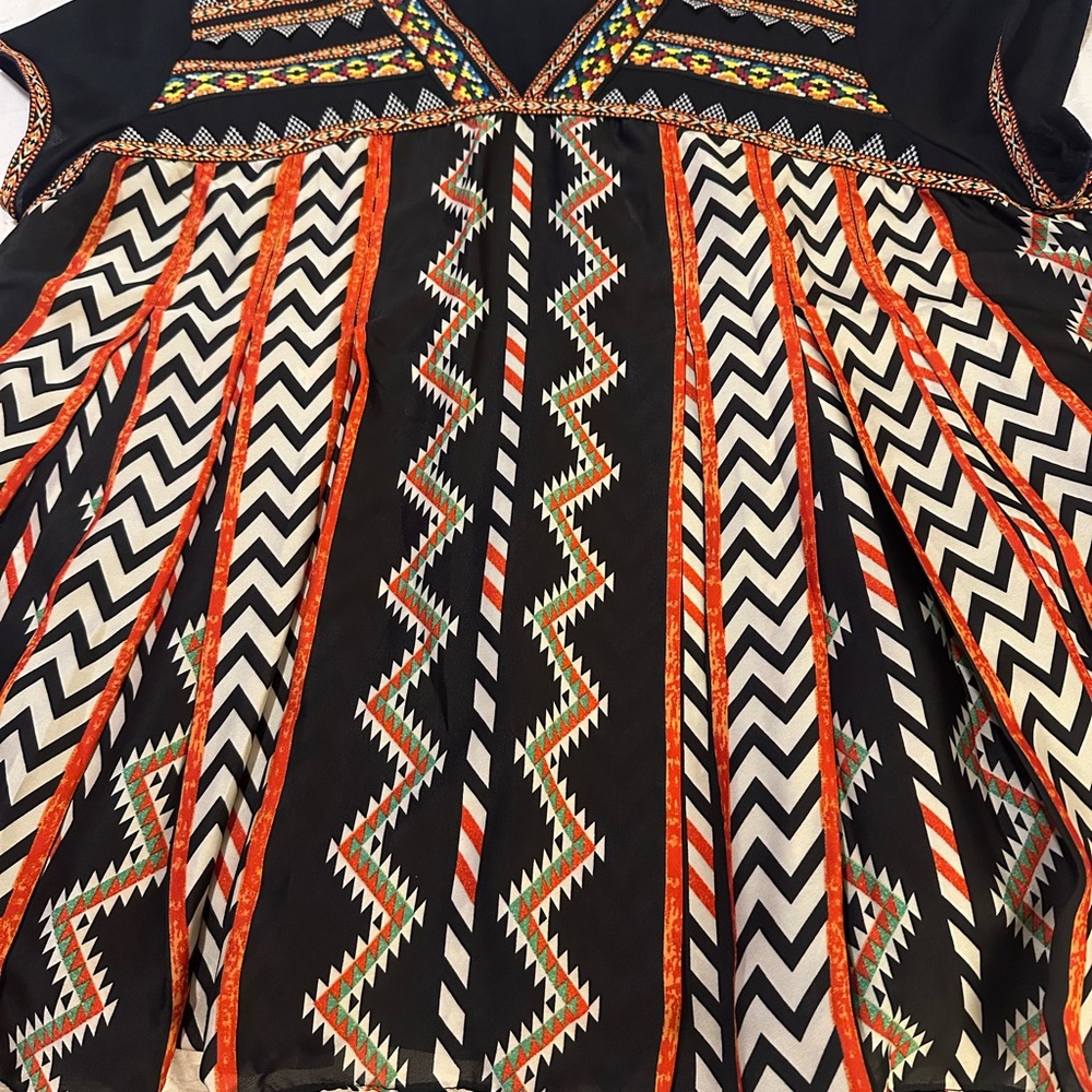 Ranna Gill Black and Orange Embroidered Top